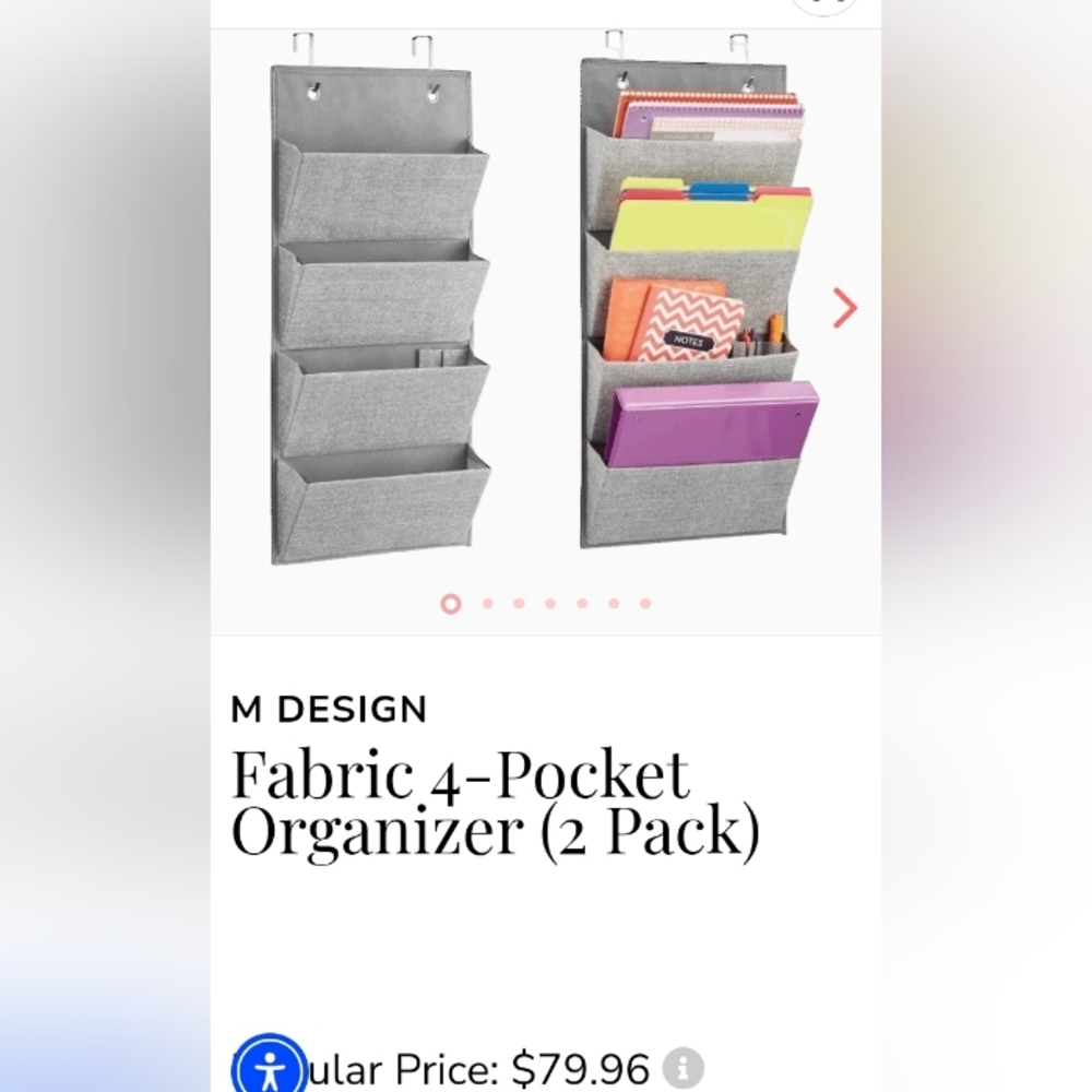 Gray Fabric 4-Pocket Organizer (2 Pack)